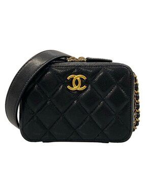 Chanel Shoulder Bag Quilted Black Matte Gold Chain
